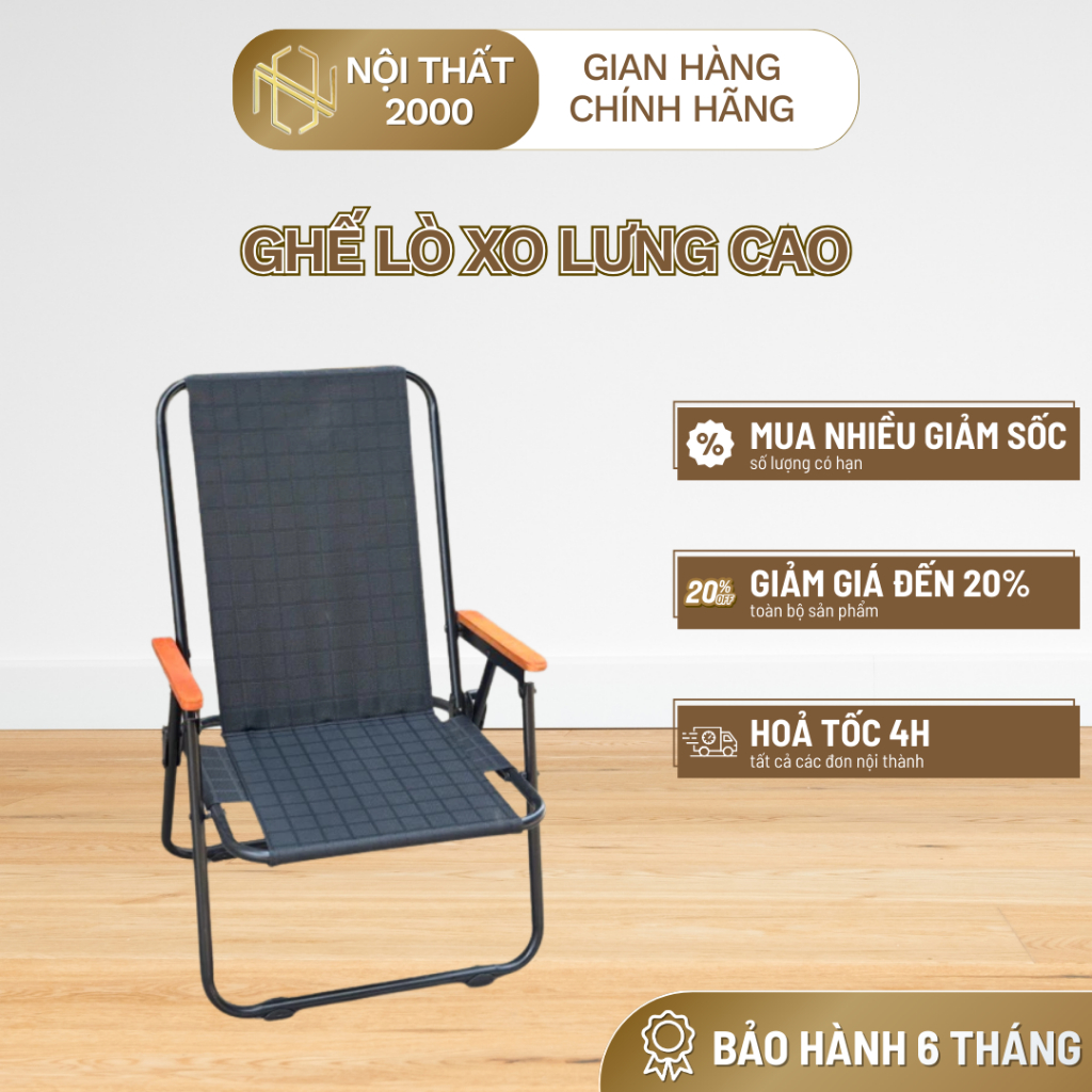 Ghế Lò Xo Lưng Cao Cafe Có Tay Vịn Ghế Xếp Camping, Ghế Xếp Lưới Texilen Cao Cấp, Ghế Cafe Gấp Gọn, 