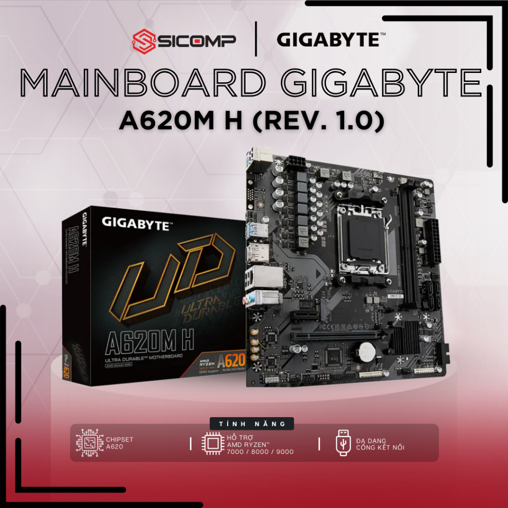 [FV] Mainboard GIGABYTE A620M H, DDR5, CHÍNH HÃNG, BAO HÀNH 3Y