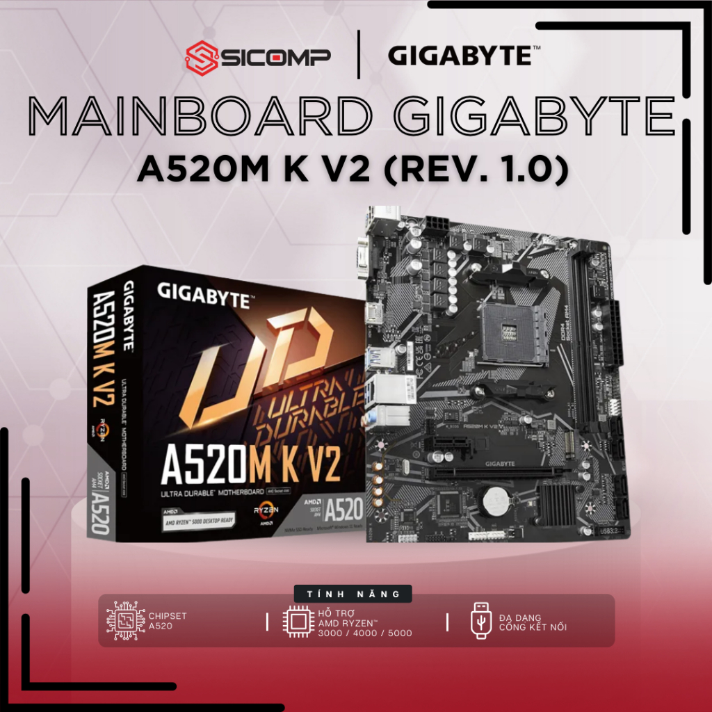 [FV] Mainboard Gigabyte A520M-K V2, DDR4, CHÍNH HÃNG, BAO HANH 3Y