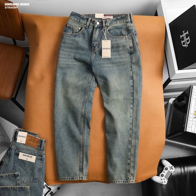 [FORM RỘNG] Quần jean nam Heboz dáng suông D110, quần dài nam denim trơn cao cấp - 00003093