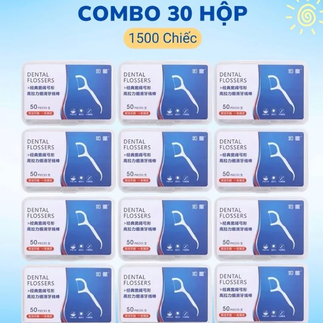 [Combo 30 Hộp] 30 Hộp 1500 Chiếc Tăm Chỉ Nha Khoa Tiệt Trùng, Tăm Nha Khoa Vệ Sinh Kẽ Răng Chuyên Dụng
