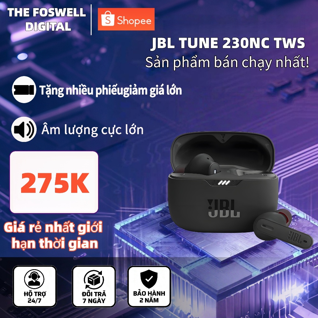 Tai nghe không dây Bluetooth 5.2 TWS JBL Tune 230NC (Khử tiếng ồn, Chống nước, Kiểu dáng thể thao, Có micro) | BigBuy360 - bigbuy360.vn