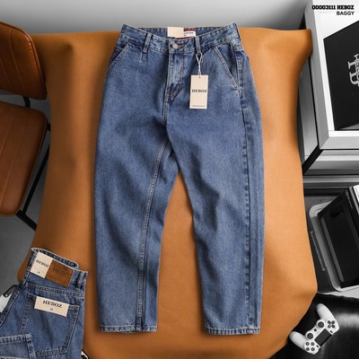 [FORM RỘNG] Quần jean nam Heboz dáng baggy D114, quần dài denim xanh đậm ống rộng basic - 00003111