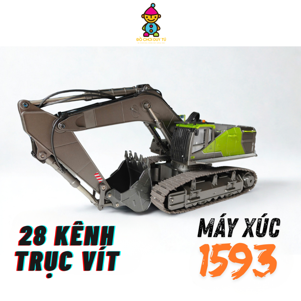 Huina 1593 máy xúc trục vít điều khiển từ xa, pin sạc, tỉ lệ 1:14