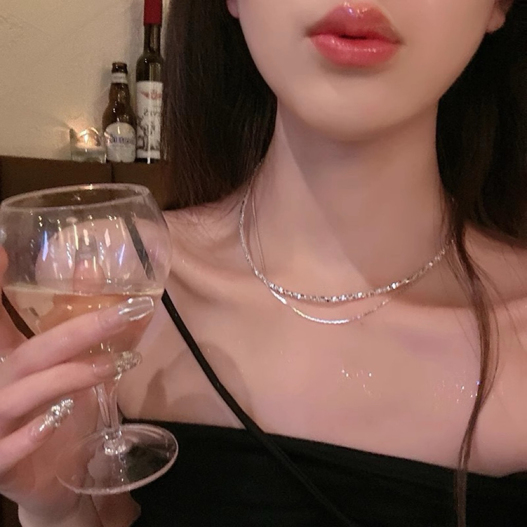 Dây chuyền bạc hai lớp phong cách tối giản dành cho nữ, dây chuyền kiểu dáng cao cấp đơn giản, phụ kiện mới 2026