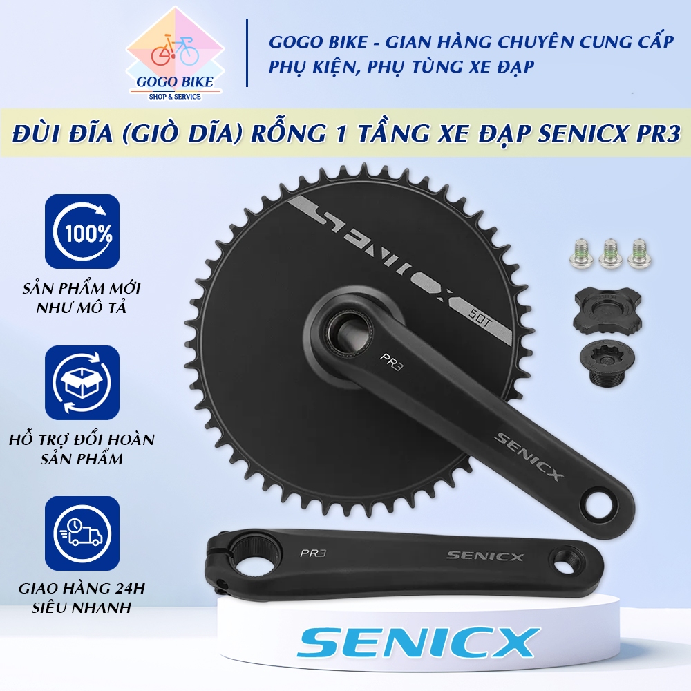 [GoGo Bike] Đùi đĩa (Giò dĩa) rỗng nhôm xe đạp 1 Tầng SENICX PR3 (Cỡ 48T / 50T / 52T)