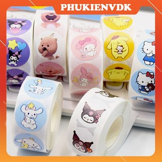 Cuộn 500 miếng dán nhãn dán Sticker hoạt hình Kuromi ngộ nghĩnh gói hàng quà tặng