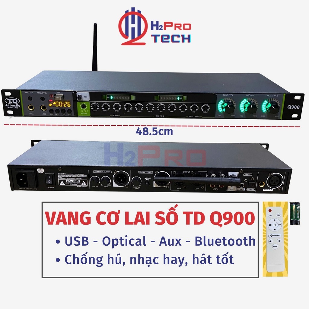 Vang Cơ Lai Số Td Acoustic Q900 Cao Cấp – Chống Hú Tốt, Reverb Mượt, Bluetooth & Optical – H2pro