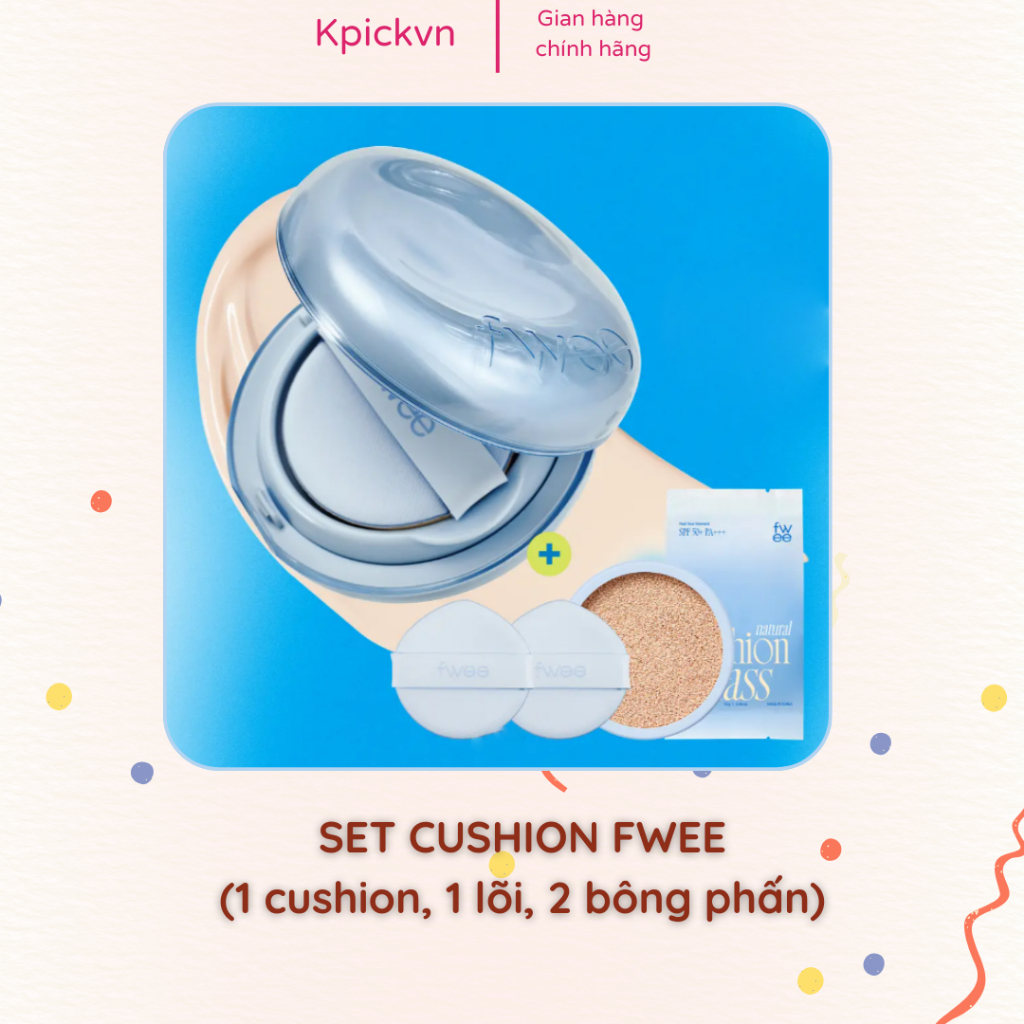 Phấn nước Cushion Fwee (Set kèm lõi tặng 2 bông mút OliveYoung) - Bền Màu Cả Ngày