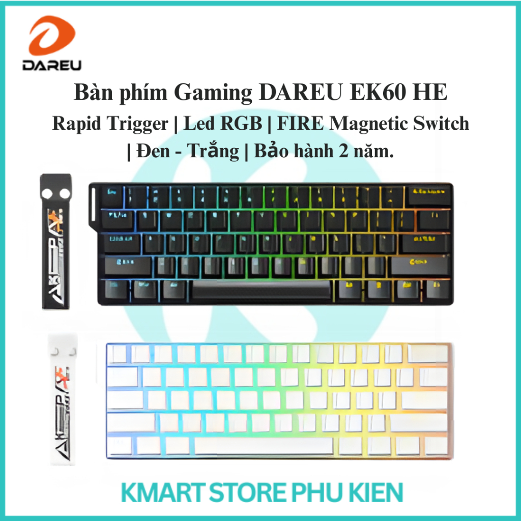 Bàn phím Gaming DAREU EK60 HE | Rapid Trigger | Led RGB | FIRE Magnetic Switch | Đen - Trắng | Bảo h