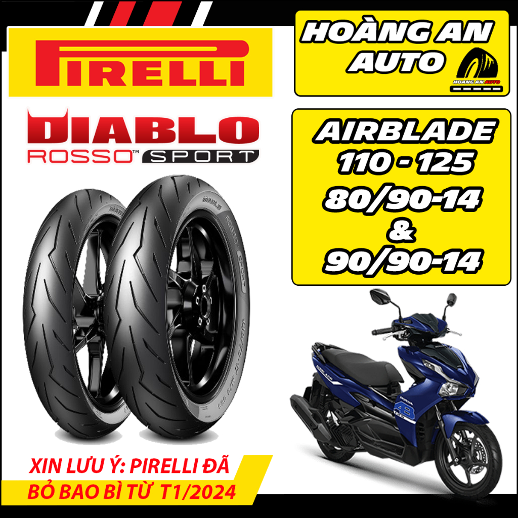 (80/90-14& 90/90-14 - ROSSO SPORT) Vỏ lốp xe Pirelli Rosso Sport cho Airblade, Vision tiêu chuẩn
