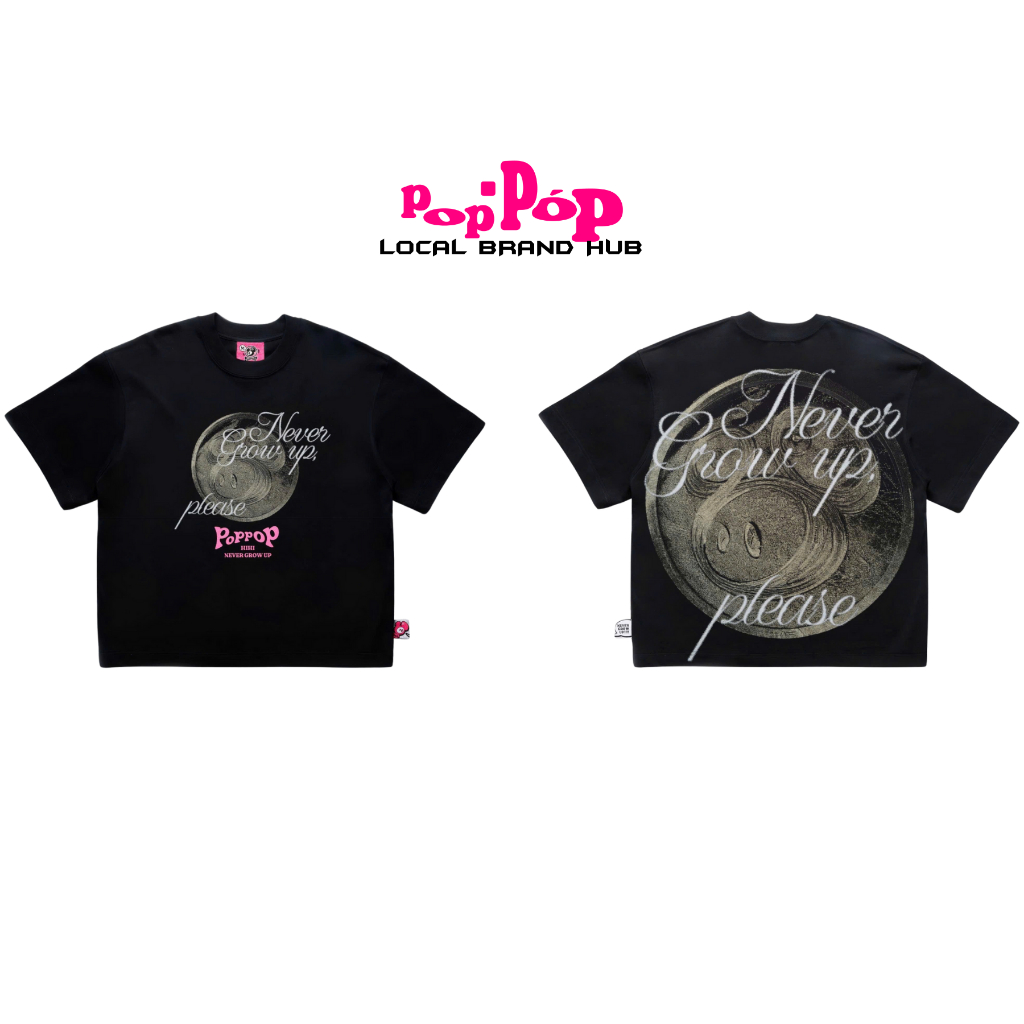 𝐏𝐎𝐏𝐏𝐎𝐏 𝐇𝐈𝐇𝐈 | Poppop Mascot PP Sand Boxy T-shirt/ Black