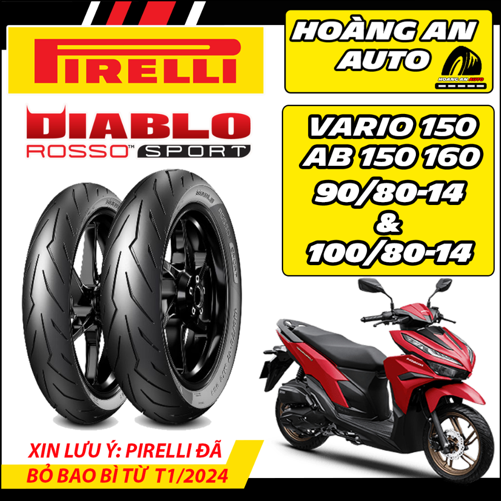 (90/80-14& 100/80-14 - ROSSO SPORT) Vỏ lốp xe Pirelli Rosso Sport cho Airblade 150 160, Vario 150