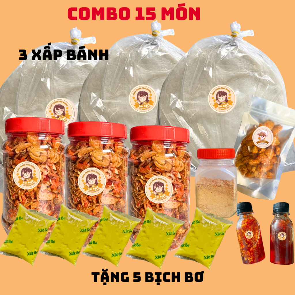 [TRỌN VỊ 15 MÓN] Bánh tráng phơi sương 3 xấp, ruốc hành phi 3 hủ, bơ trứng gà, muối béo,2 loại sốt