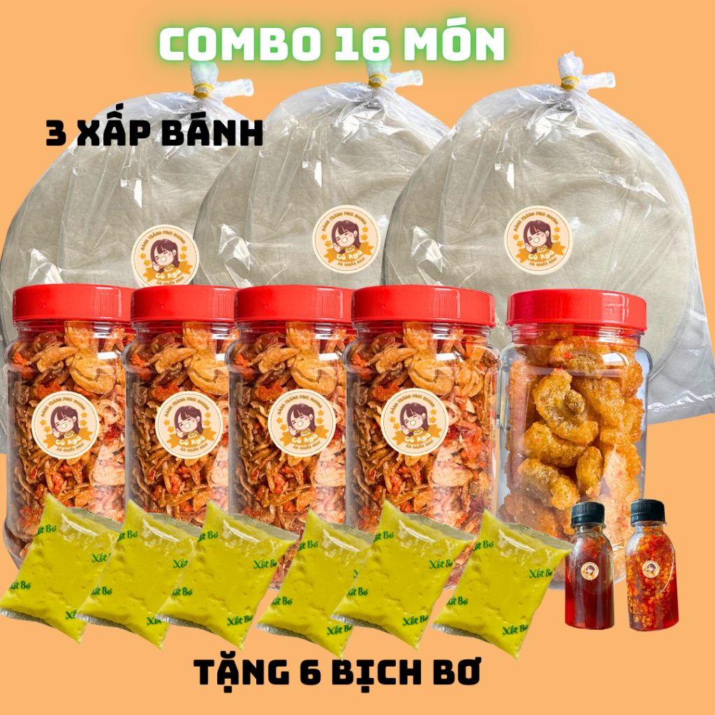 [Siêu hời 16 món] Bánh tráng phơi sương 3 xấp, hành phi muối ruốc 400gr, 5 túi bơ, muối béo,hủ tóp