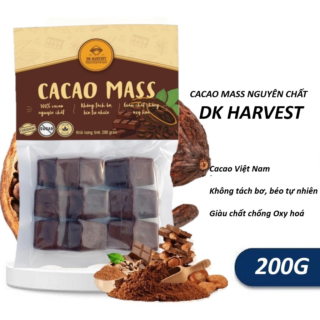 Cacao Mass DK Harvest Dạng Viên Rời 200G Cacao Việt Nam Nguyên Chất Chưa Tách Bơ Món Quà Valentine
