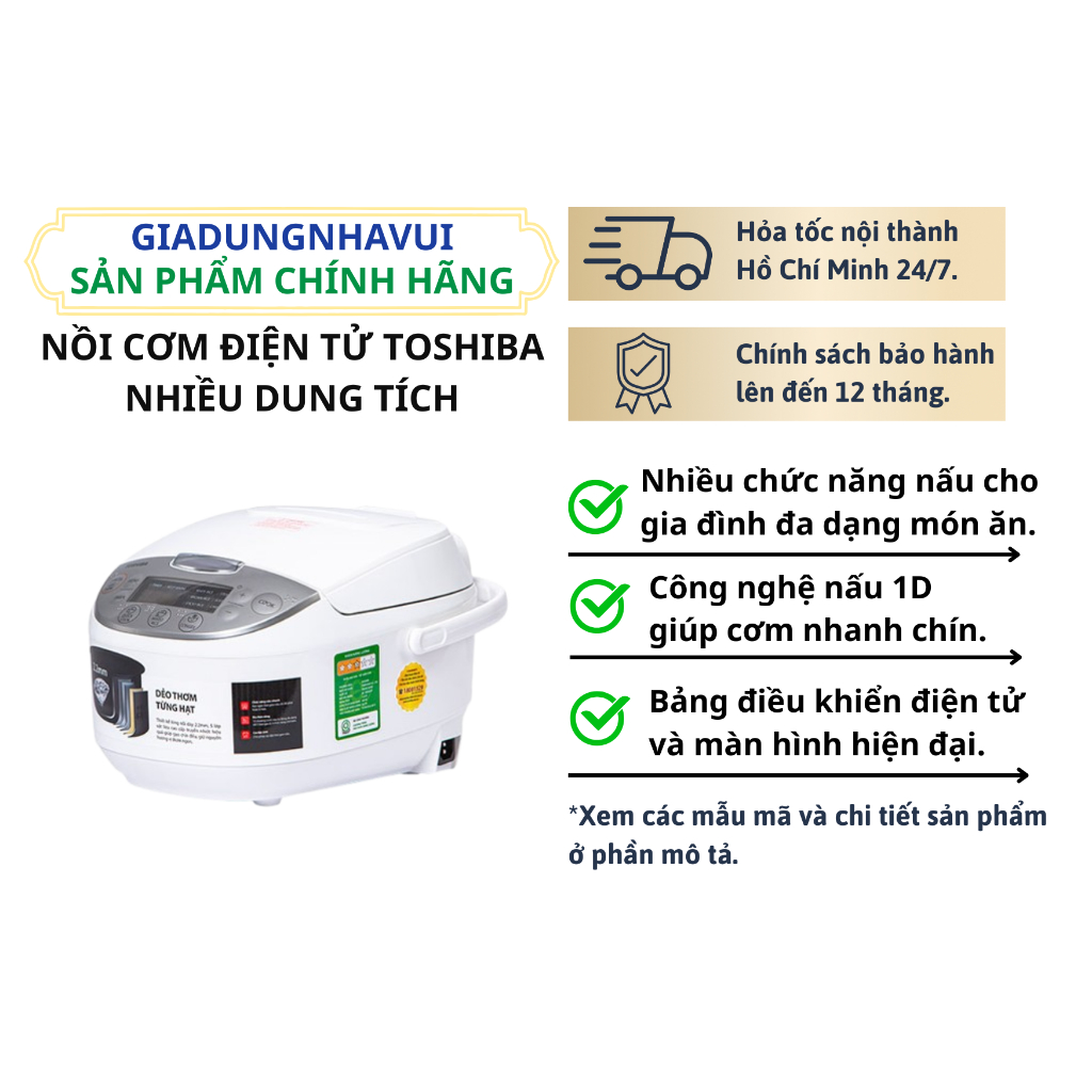 Nồi cơm điện tử TOSHIBA RC-10DH2PV / RC-18DR3PV / RC-18NTFV RC-18DH2PV / RC-18DR2PV / RC-10NMFVN - B