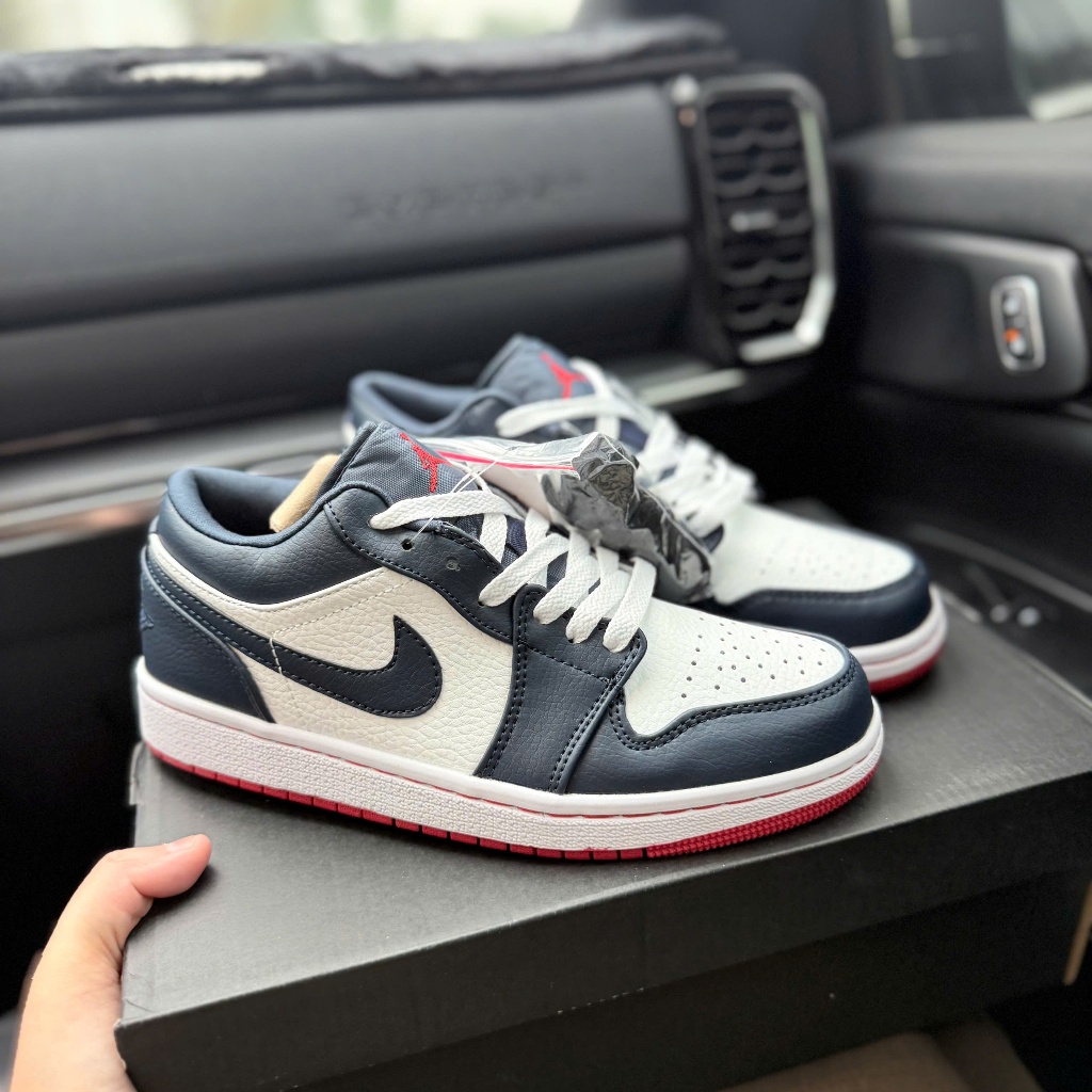 Giày JD 1 Low Navy White Red – JD 1 Low Xanh Navy Trắng Đế Đỏ, Sneaker Unisex Da Cao Cấp