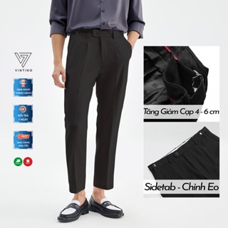 Quần âu nam sidetab VINTINO ống suông đen dáng baggy có đai chỉnh eo công sở QTCAP