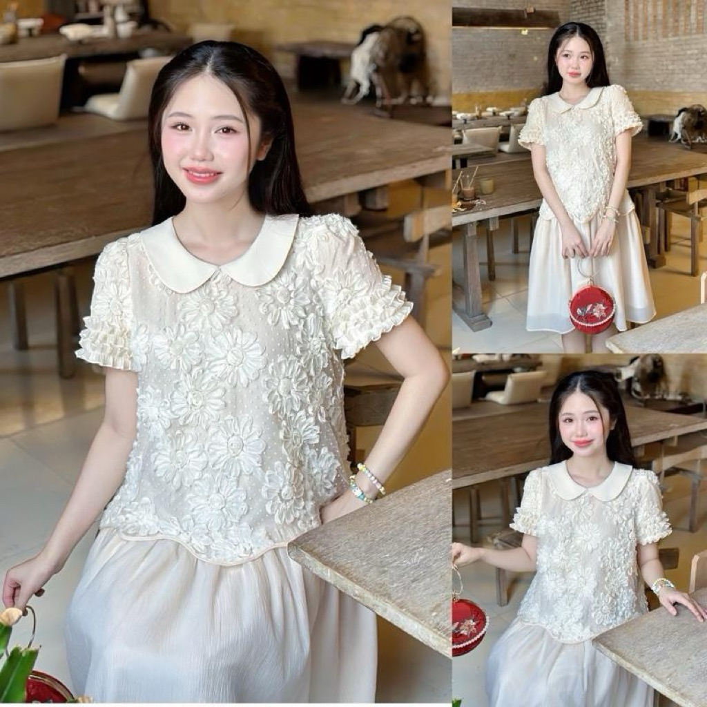 EVERMOM l Đầm bầu Tết Hagasa hoa nổi 3D cổ sen liền thân sang chảnh tiểu thư cho mẹ mang Tết, đi tiệ