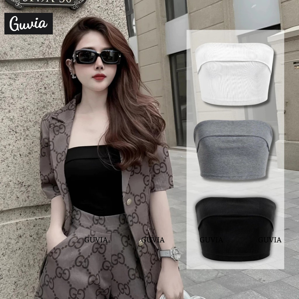 Áo Ống Nơ Quây Ngực GUVIA Ôm Body, Áo ống 2 Lớp Cúp Ngực Chất Thun Gân Dày Dặn