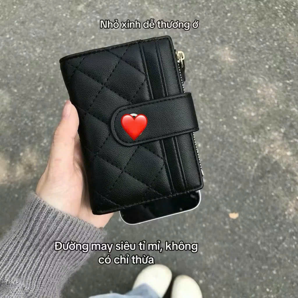 Ví nữ ngắn mini ô trám cầm tay nhiều ngăn đựng thẻ nhỏ gọn bỏ túi kèm móc khoá nhỏ thời trang hàn quốc - Bóp Tiền Mini