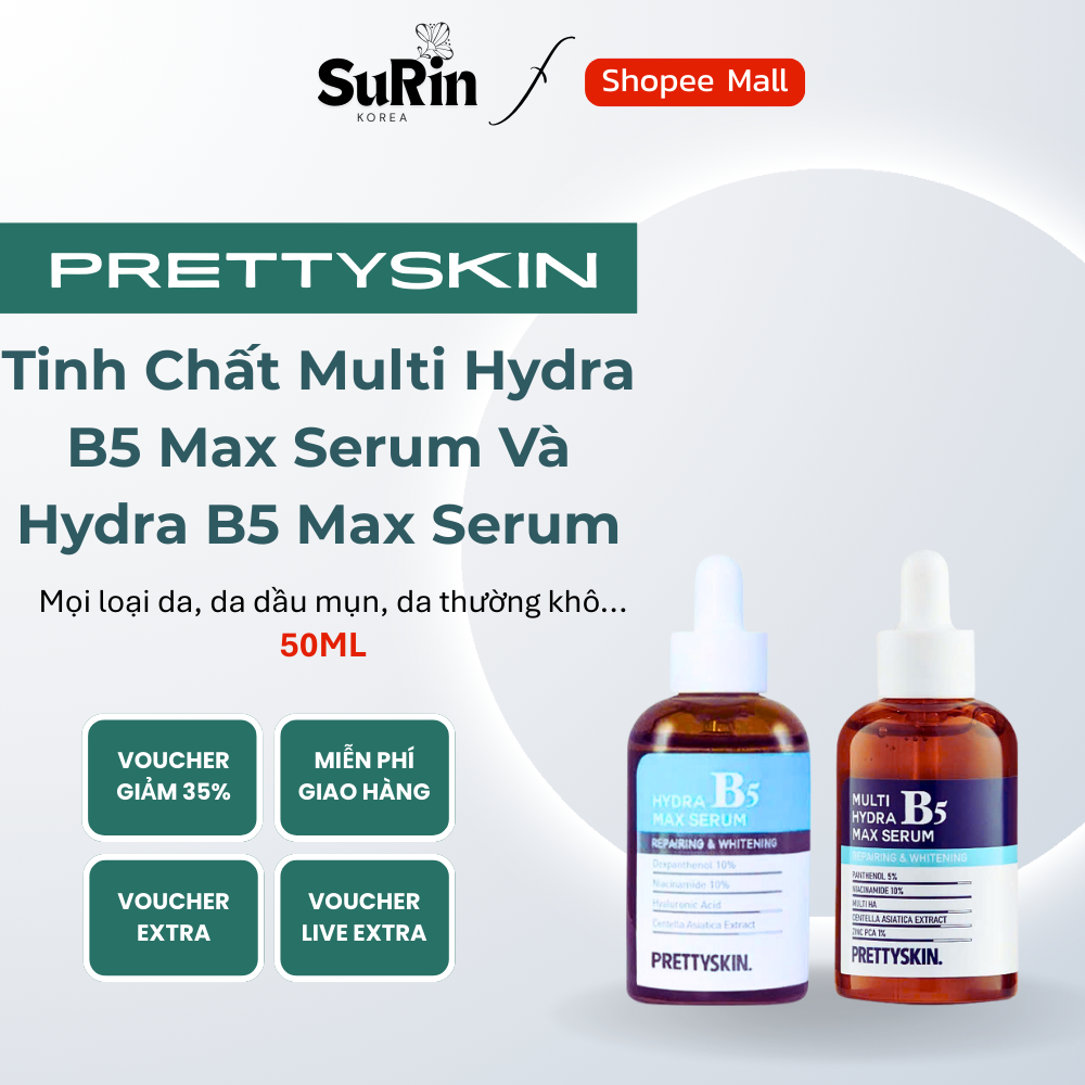 Tinh Chất Multi Hydra B5 Và Hydra B5 Max Serum PrettySkin JMsolution Hàn Quốc 50ml, Cấp Ẩm Phục Hồi 