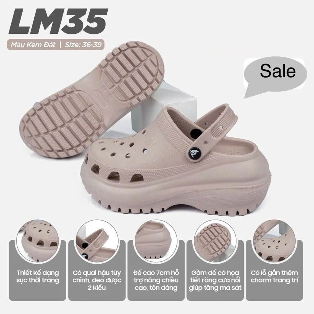 Giày Sục Tipono L35 cao 7cm Siêu Hottrend (Tặng Kèm 8 Sticker Ngẫu Nhiên) , Giày Clog Nữ Tipono Đế C