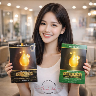 Nhuộm đen Macamia Keratin 1000ML- Nhuộm tóc đen nâu thảo dược phủ bạc không dính da đầu MHS