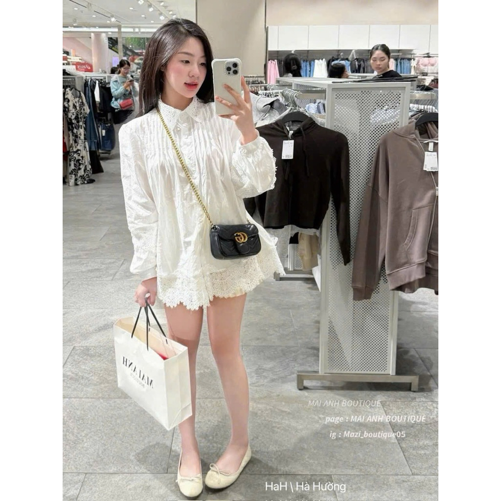 𝐜𝐡𝐢𝐩𝐨𝐫𝐝𝐞𝐫•(Hàng có sẵn) Váy sơ mi baybydoll phối ren