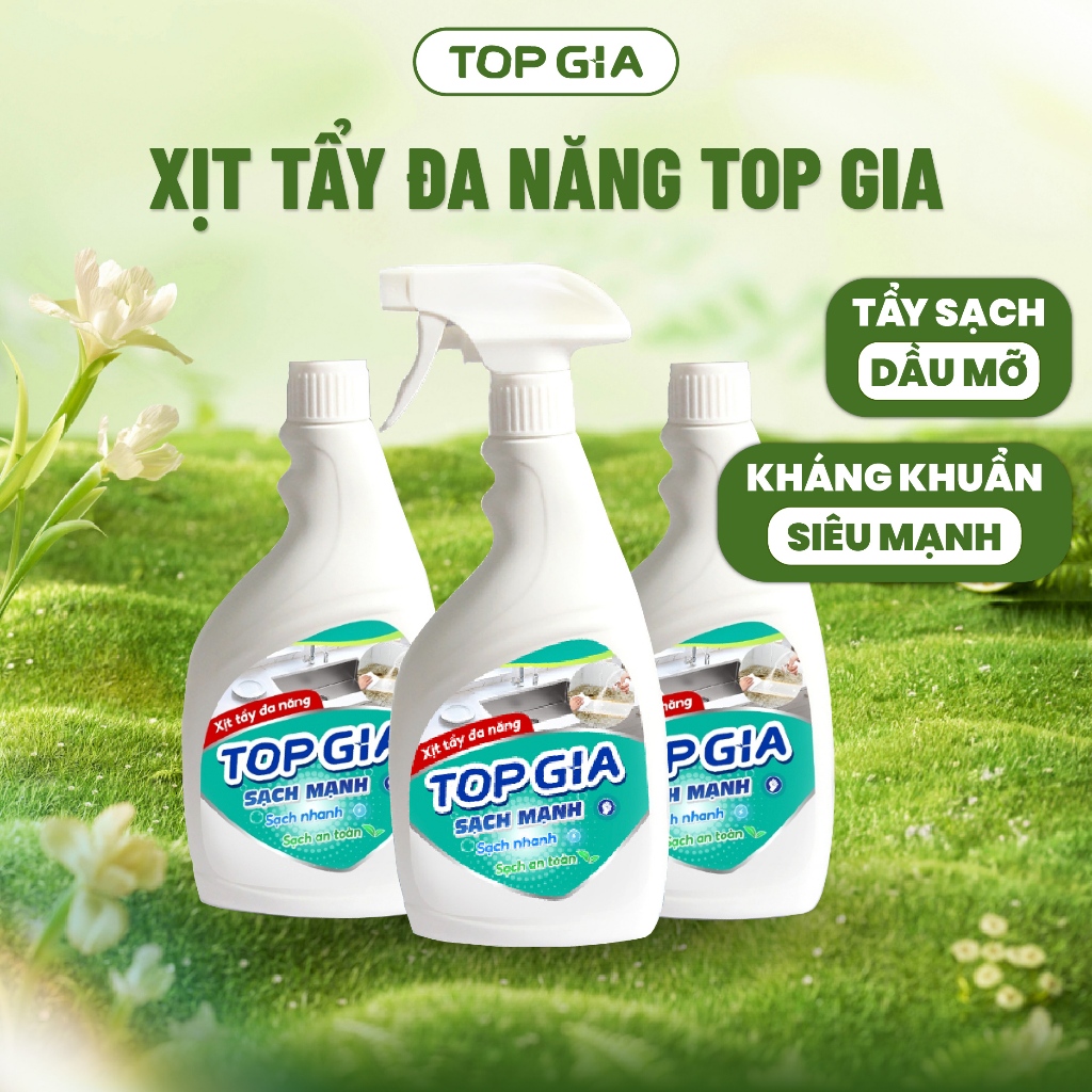 Thùng 3 Chai Xịt Tẩy Đa Năng Top Gia Làm Sạch Hiệu Quả Vết Dầu Mỡ, Khử Mùi, Kháng Khuẩn