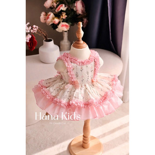 [CHÍNH CHỦ LOẠI 1] VÁY ĐẦM LOLITA XOÈ BỒNG XINH YÊU CHO BÉ - VÁY THIẾT KẾ ĐI TIỆC CHO BÉ YÊU - NỀN HOA XANH MIX KẺ HỒNG