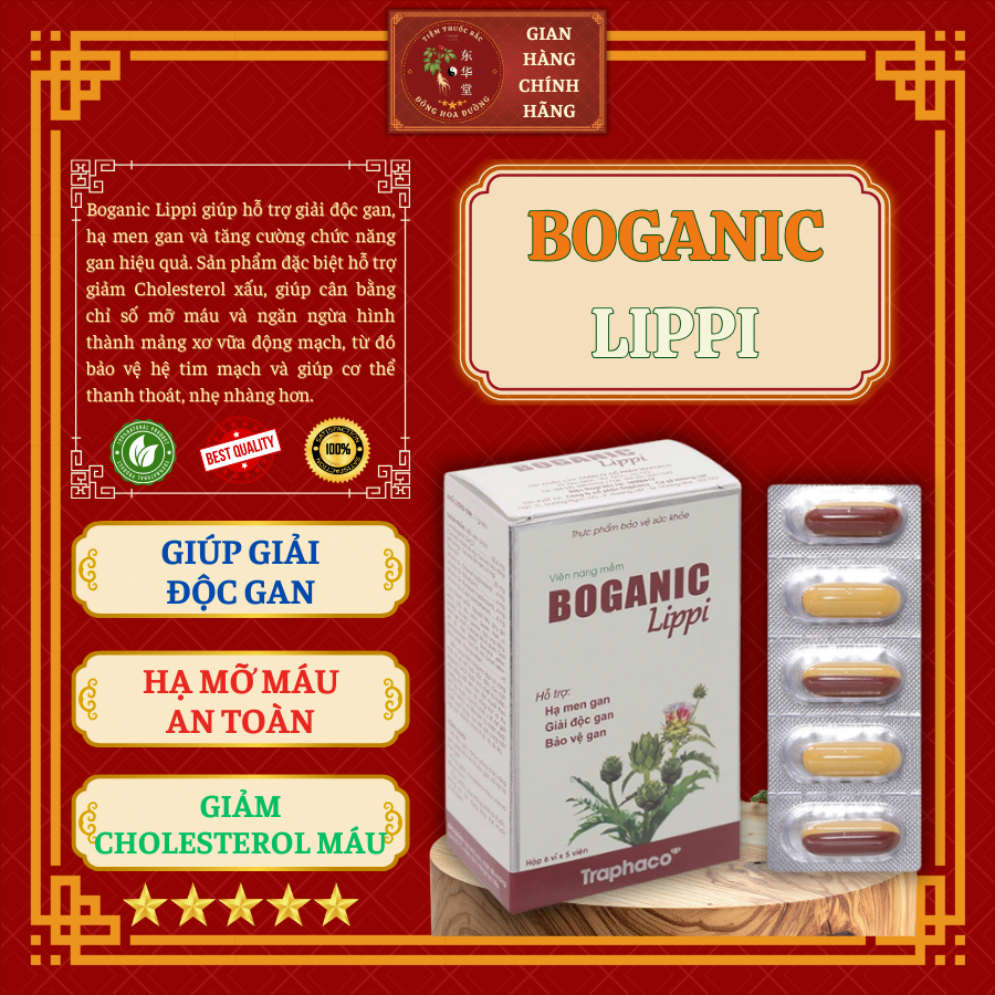 BOGANIC LIPPI (hộp 30 viên) - Giúp giải độc gan; Hạ mỡ máu an toàn; Giảm cholesterol máu - ĐÔNG HOA 