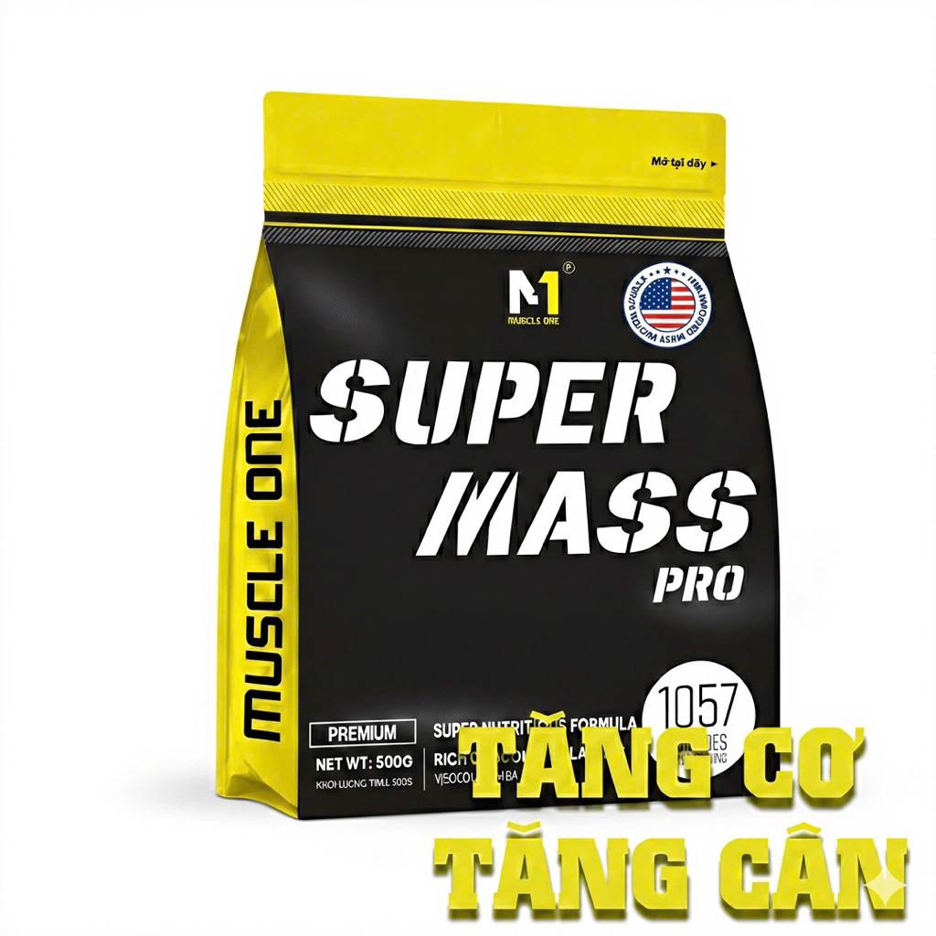 Combo 2 Túi Super Mass Pro Muscle One 500g – TẶNG 1 Bình Lắc Chính Hãng – Mass Gainer Tăng Cân Tăng 