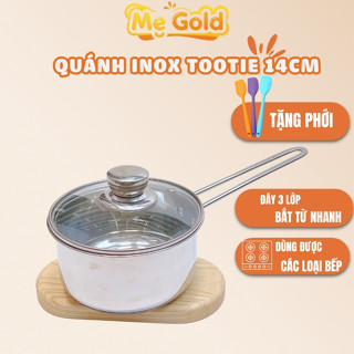 (Tặng Kèm Phới) Nồi quánh inox nấu cháo ăn dặm cho bé Tootie 14cm, Quánh inox nấu cháo ăn dặm cho bé