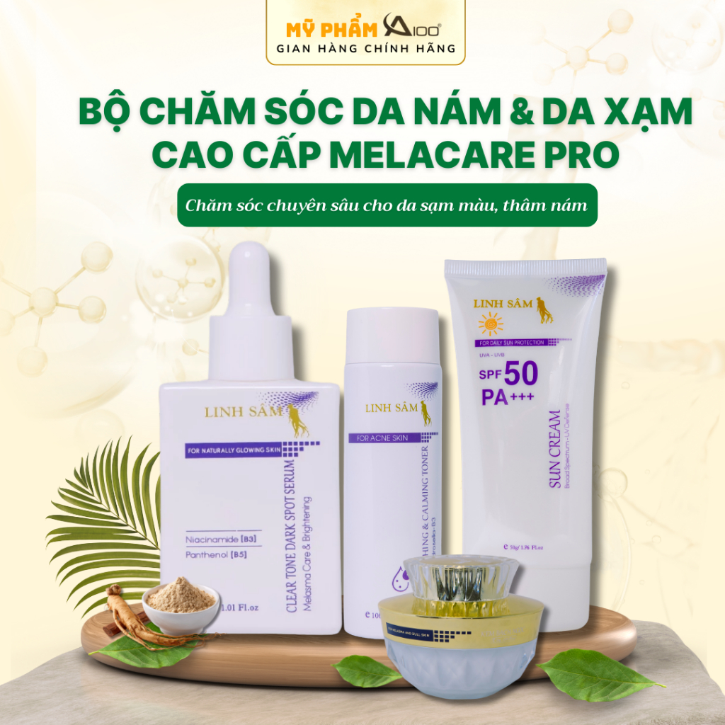 [Set 4 Sản Phẩm] Bộ chăm sóc da Nám Cao Cấp Melacare Pro Dưỡng Sáng Da Giảm Nám, Xạm, Đều Màu Da