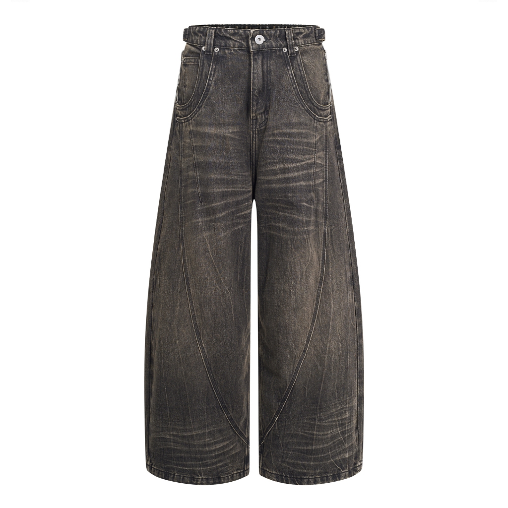 Quần Jeans ống rộng cao cấp màu washed Xám nâu - Ivankov Scar Vintage Brown Washed Jeans