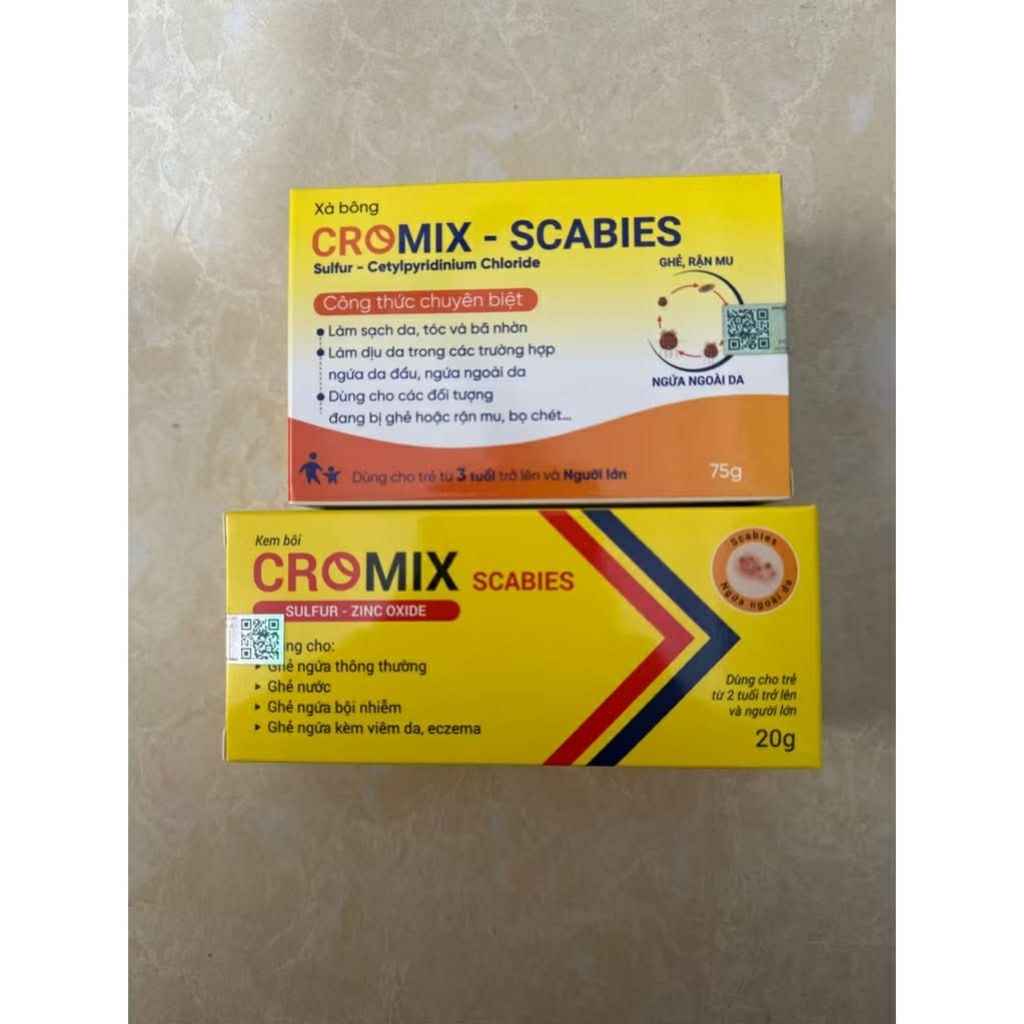 Bộ đôi  hỗ trợ trị ghẻ,ký sinh trùng trên da,chấy rận rệp Cromix