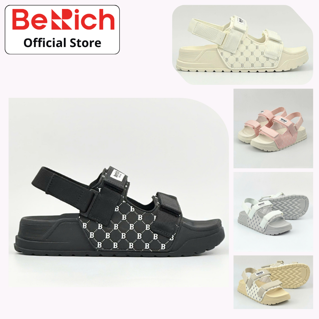 Dép Sandal Berich BE977 IN 2 Quai Ngang - Sandal Quai Hậu Họa Tiết Monogram Đế Êm Nhẹ Cao Cấp
