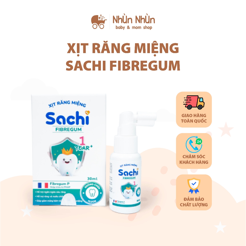 (Nhùn Nhùn) Xịt Răng Miệng Cho Bé Sachi Fibregum Hỗ Trợ Ngừa Viêm Lợi, Bảo Vệ Răng Miệng Bé, Sạch Thơm Mát 20ml