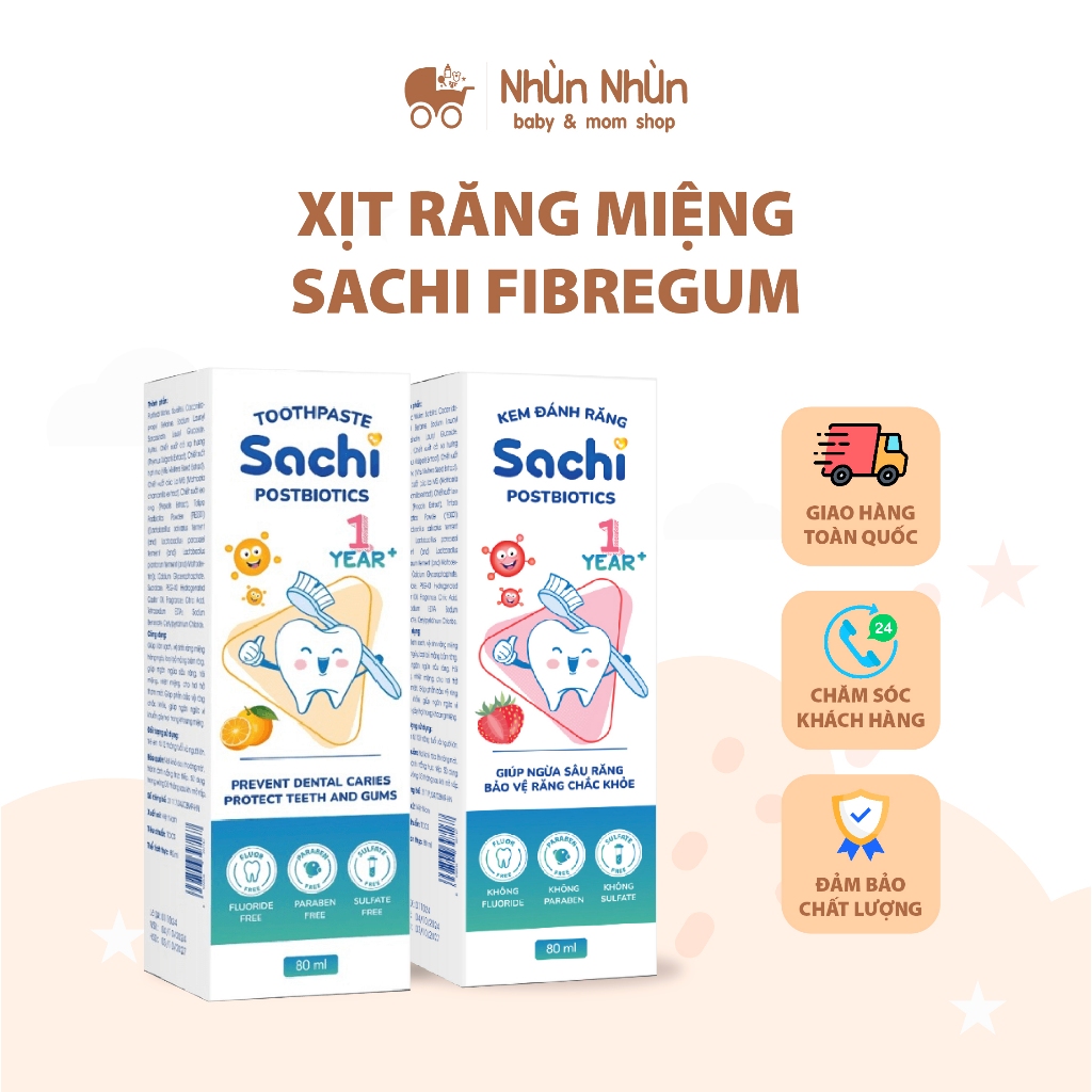 (Nhùn Nhùn) Kem Đánh Răng Sachi Postbiotics Dạng Bọt Chứa Postbiotics PE0301 An Toàn Cho Trẻ Từ 12 Tháng Hương Dâu, Cam,