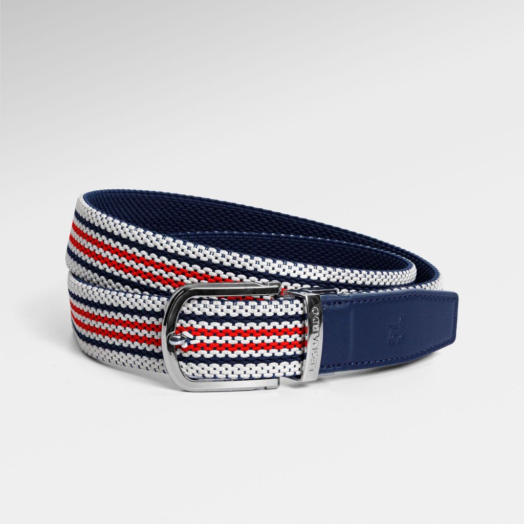 Thắt lưng nam Leonardo Mesh Navo Dây Knit Thun Co Giãn 2 Mặt Sọc Đen Phối Da Cao Cấp Thời Trang