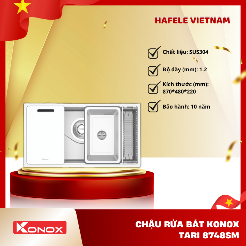 Chậu Rửa Bát Konox Inox Tari 8748SM - Phong Cách Nhật - Bề Mặt Trơn M - Dáng Vuông Hiện Đại - FEM