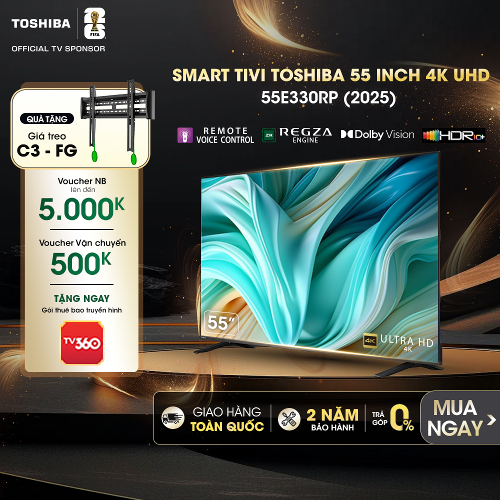 |Tặng Giá Treo| Smart Tivi Toshiba 55 inch 4K UHD 55E330RP, Bảo Hành 24 Tháng, Giao Hàng Toàn Quốc
