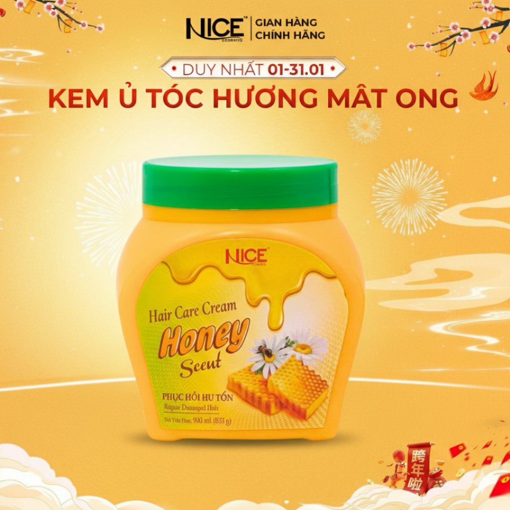 Kem Ủ Tóc NICE Mật Ong Hoa Rừng Giúp Dưỡng Ẩm Và Phục Hồi Tóc Khô Xơ 900ML