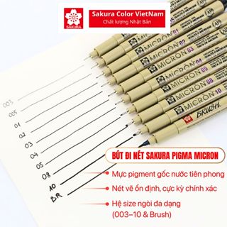 Bút Line Đen Đi Nét Kháng Nước Sakura Pigma Micron, Nhiều Size Ngòi 005, 01 , 02, 03 , 04 , 05 08 & Brush Vẽ Tranh