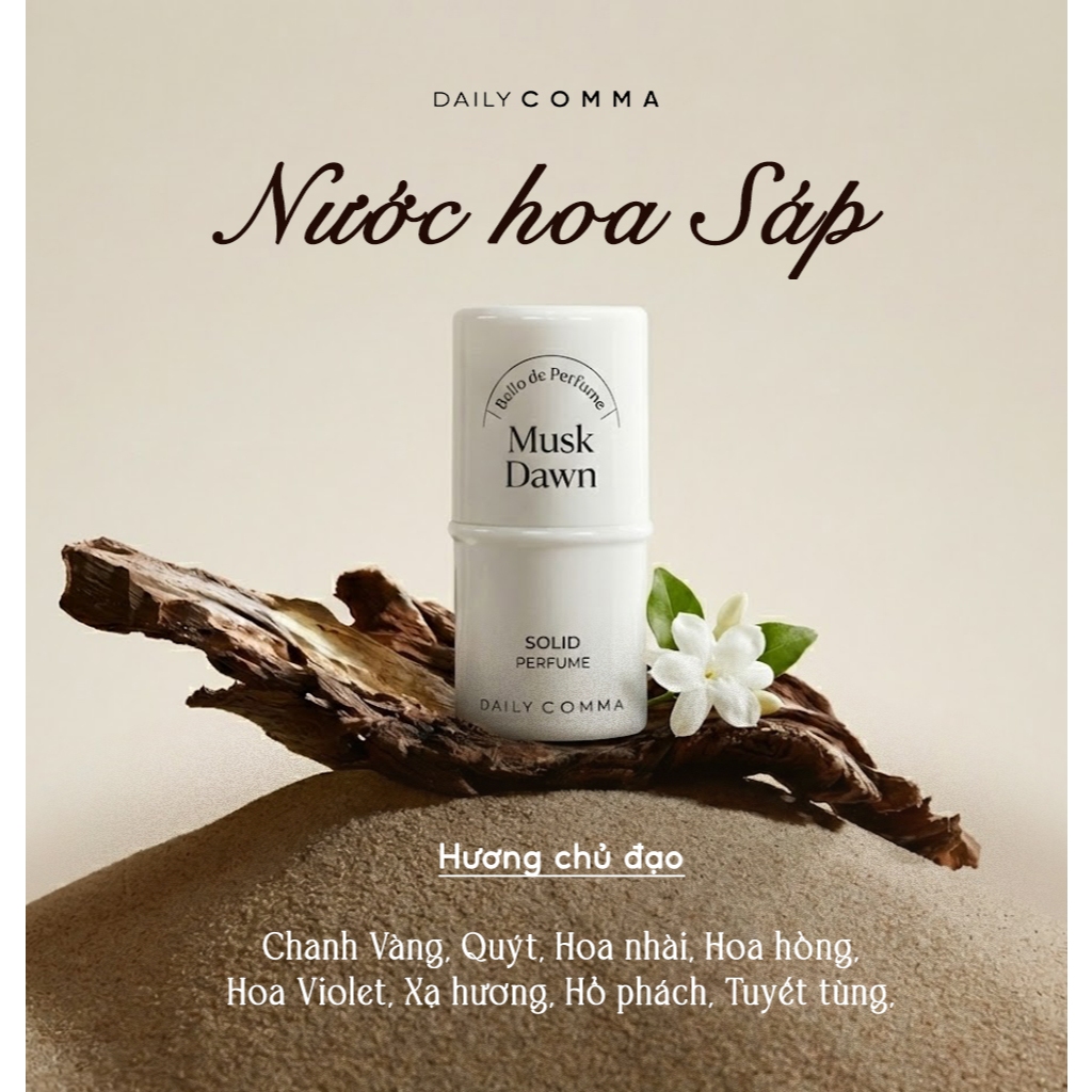 Nước hoa sáp Daily Comma Solid Perfume Musk Dawn 4.7g - hương hoa gỗ ngọt thanh, mát dịu