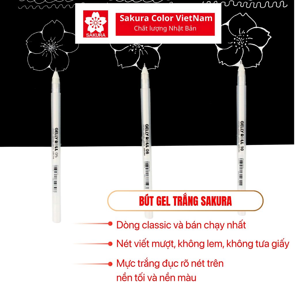 Bút Gel Trắng Sakura Gelly Roll Classic White – Mực Trắng Đục, Nhiều Cỡ Ngòi 05/08/10