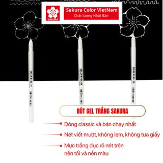 Bút Gel Trắng Sakura Gelly Roll Classic White – Mực Trắng Đục, Nhiều Cỡ Ngòi 05/08/10