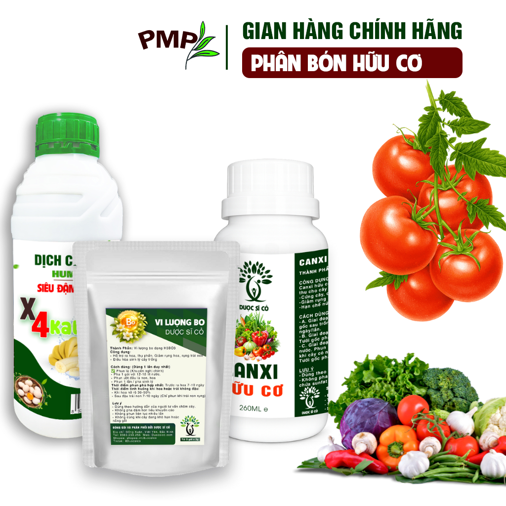 Combo Kali - Canxi - Bo Nuôi Hoa,Giữ Trái , Tránh Rụng Trái Non ( Dịch Chuối, Canxi Hữu Cơ,Bo)